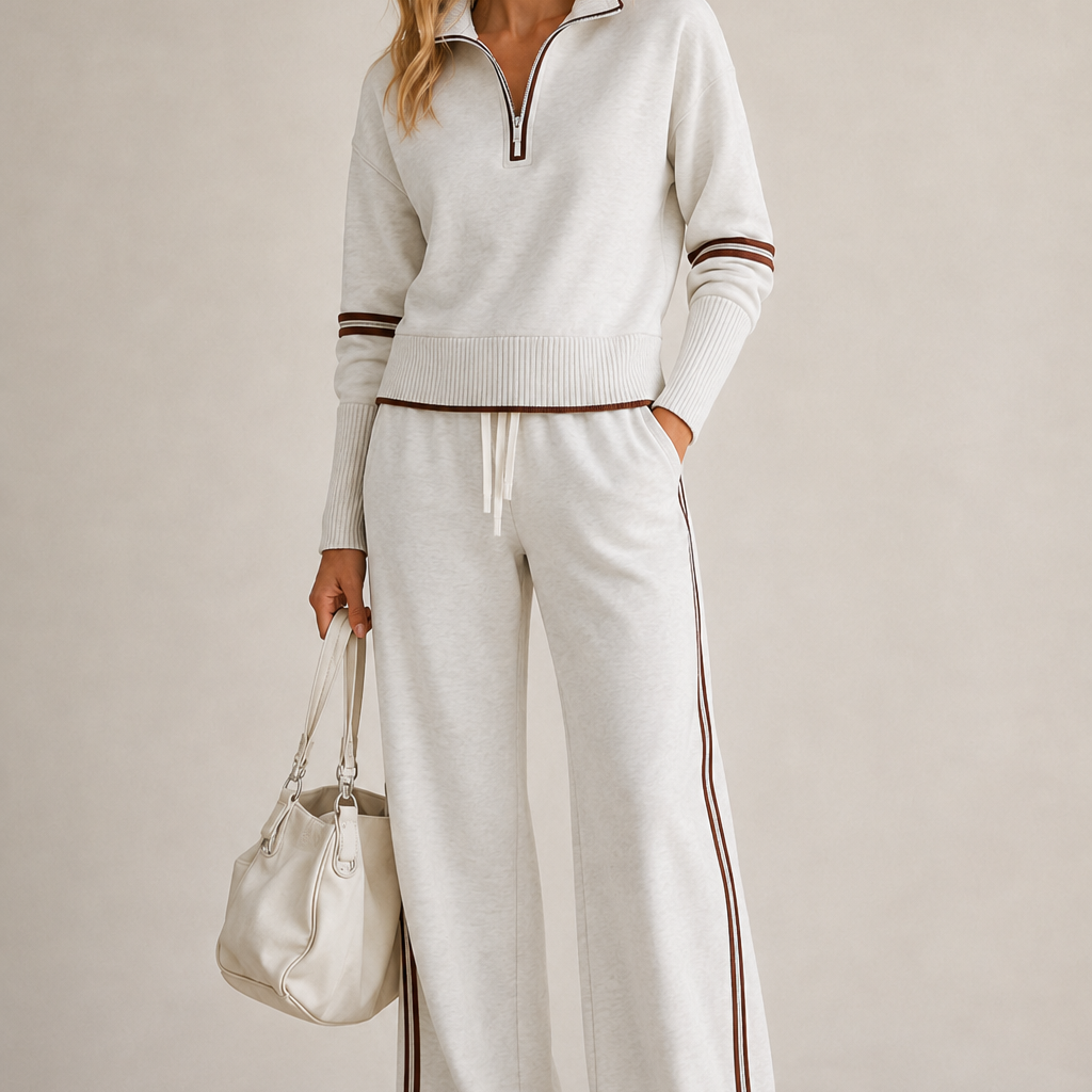 Completo Donna in Maglia Mezza Zip e Pantaloni Ampi Coordinato