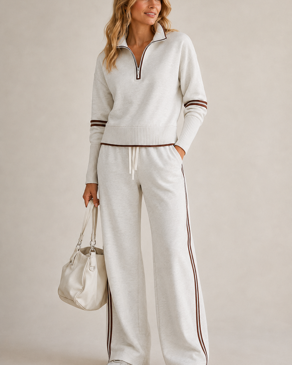 Completo Donna in Maglia Mezza Zip e Pantaloni Ampi Coordinato