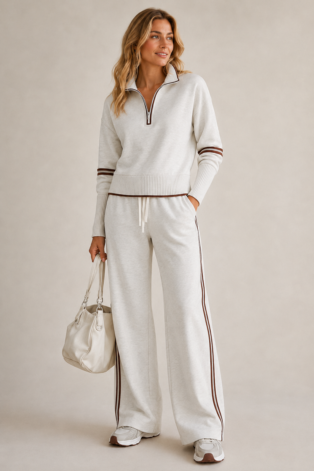 Completo Donna in Maglia Mezza Zip e Pantaloni Ampi Coordinato