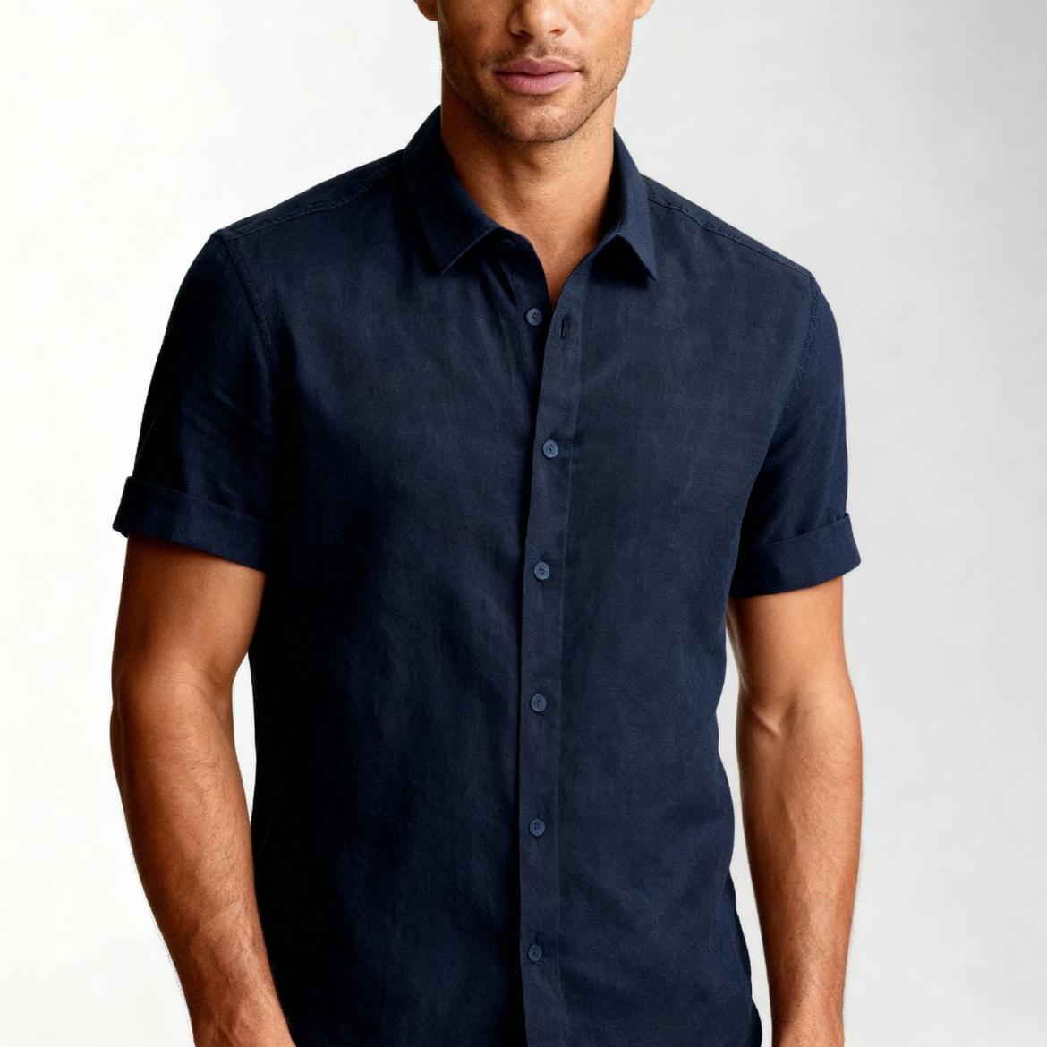 Camicia Uomo Maniche Corte Riviera Navy Raffinata Traspirante