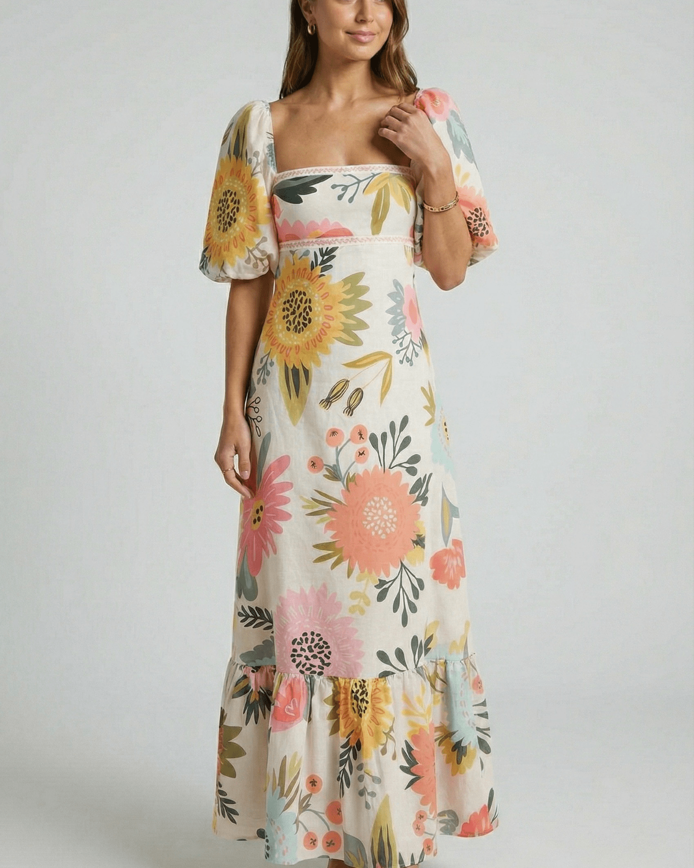 Aurazio Abito Lungo con Maniche a Sbuffo da Donna