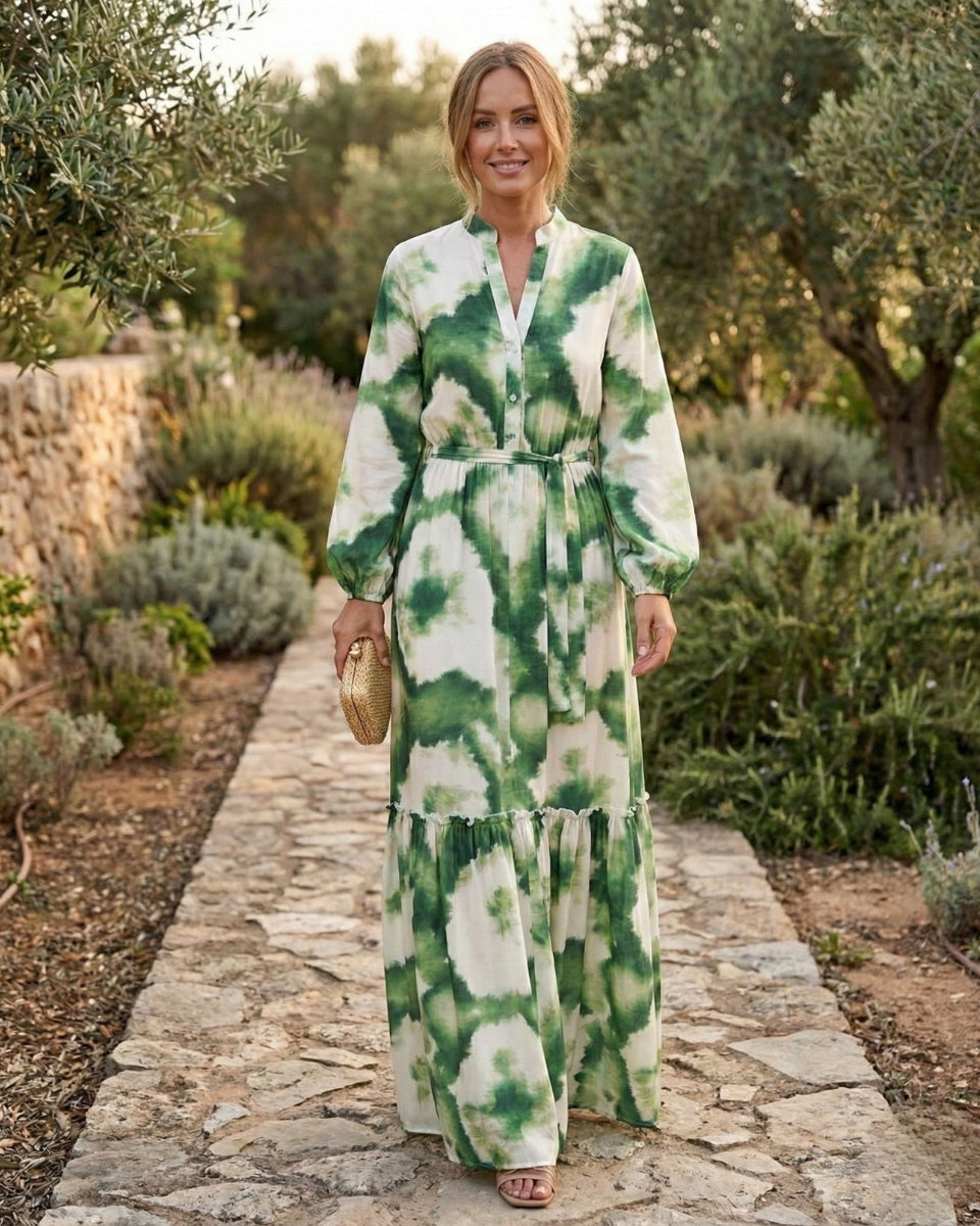 Abito Lungo Donna con Cintura Fluido Elegante Raffinato