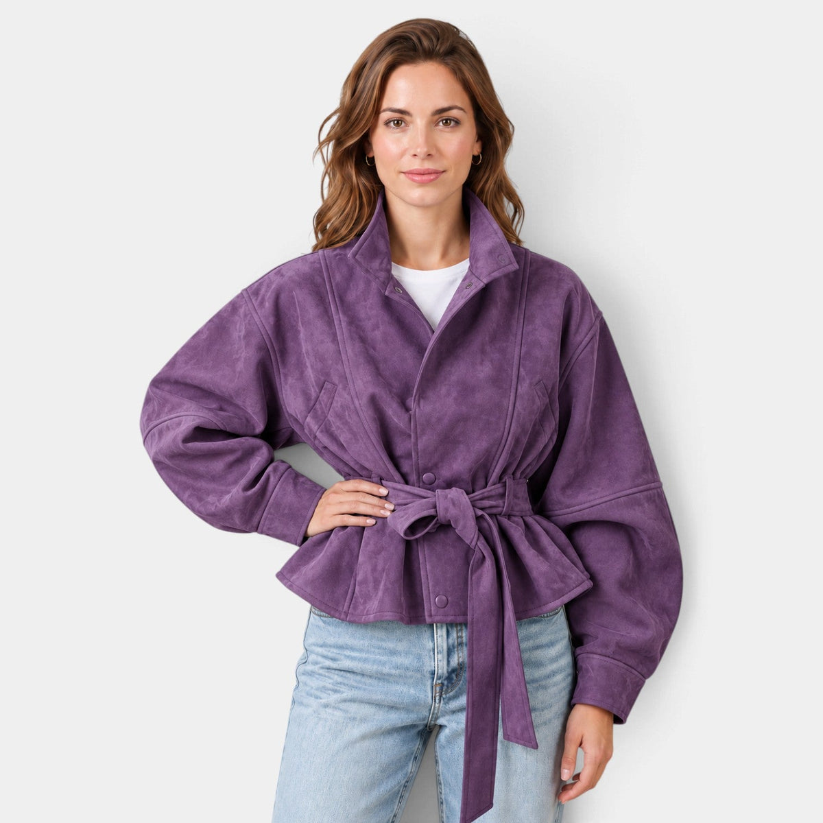 Giacca Bomber Donna in Camoscio Oversize Maniche a Pipistrello