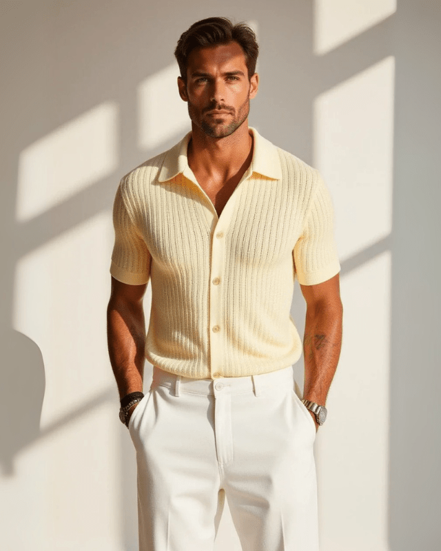 Aurazio Polo Elegante da Uomo Estate Mediterranea