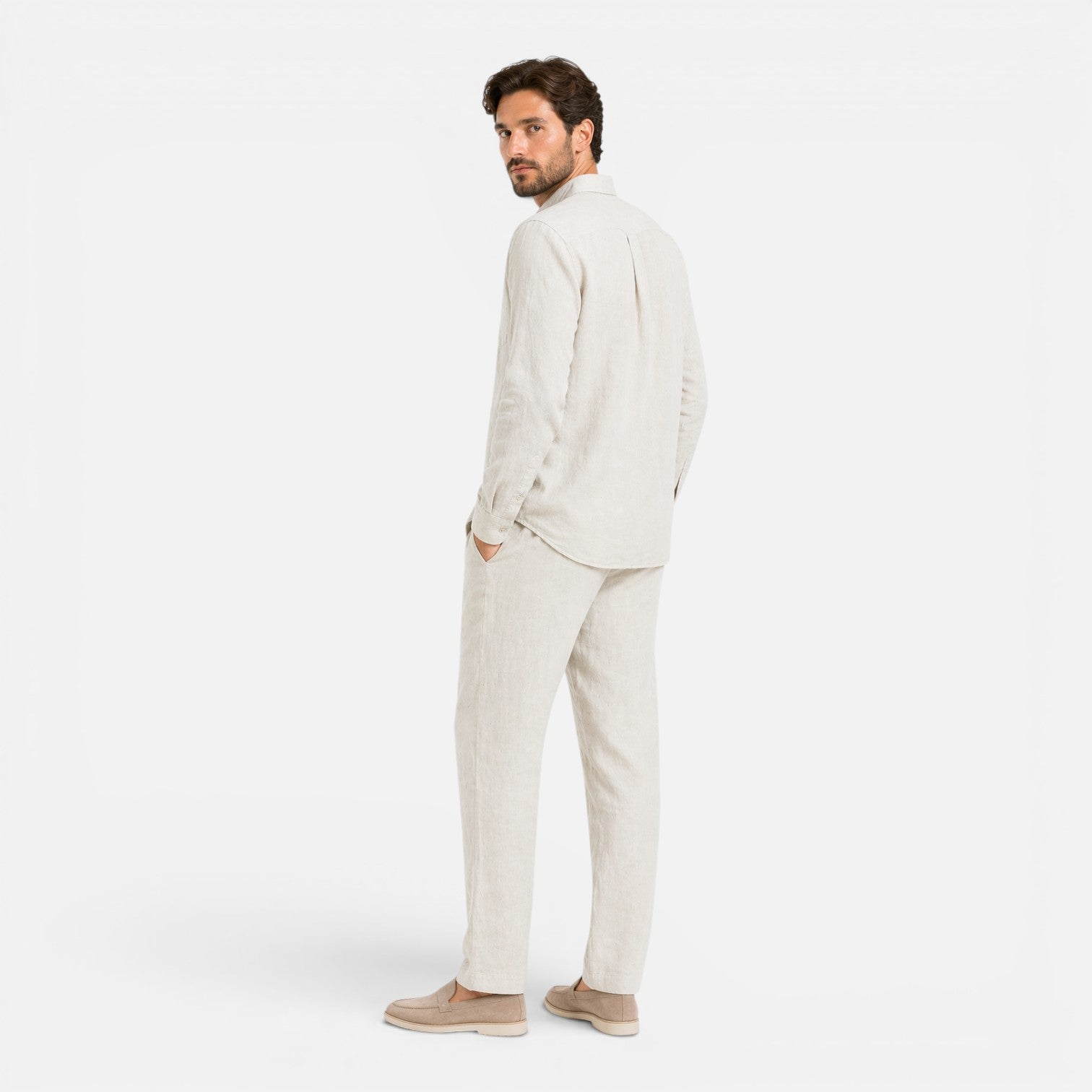 Completo Lino Uomo Due Pezzi Estivo Camicia e Pantaloni