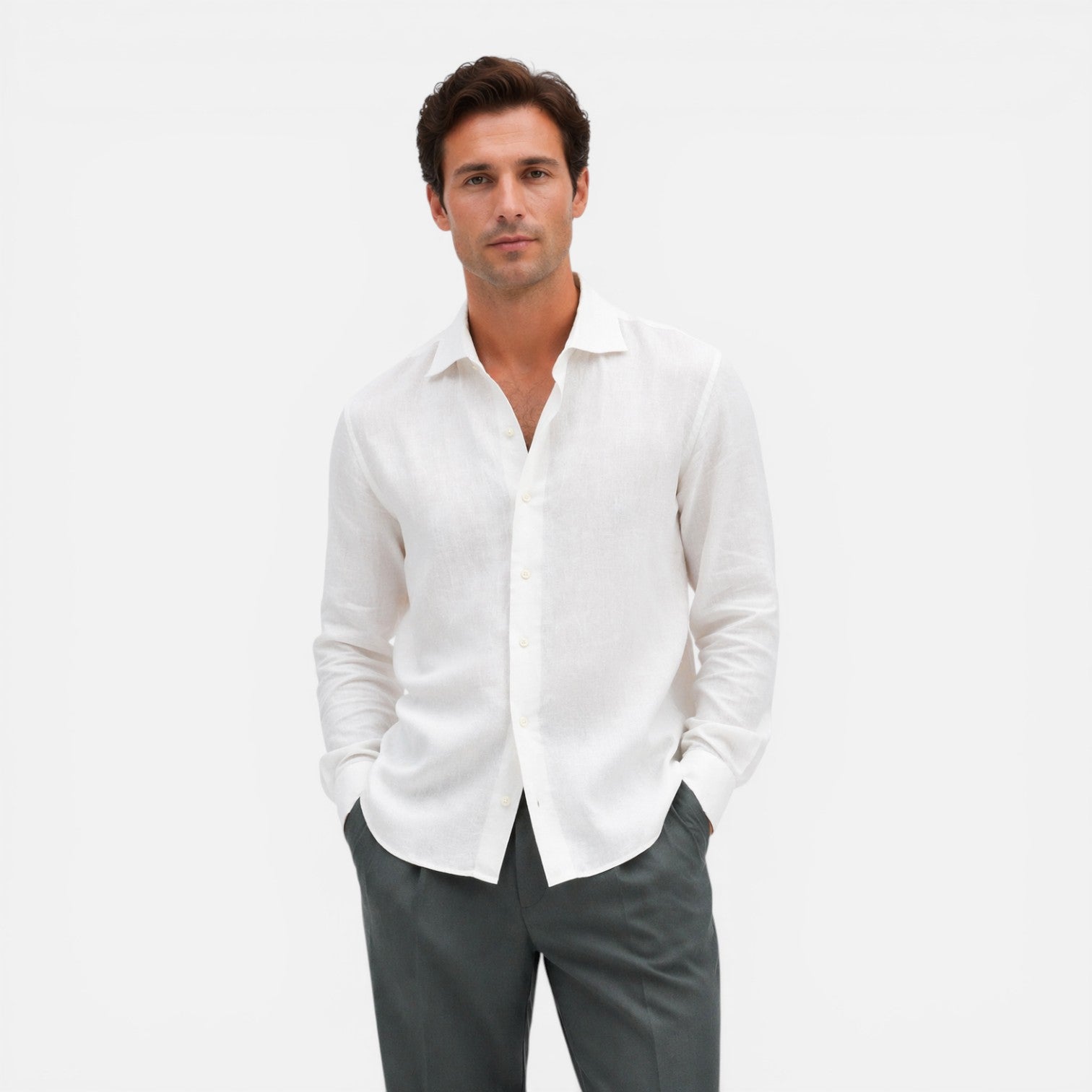 Camicia Lino Uomo Slim Fit Leggera Traspirante Business Casual