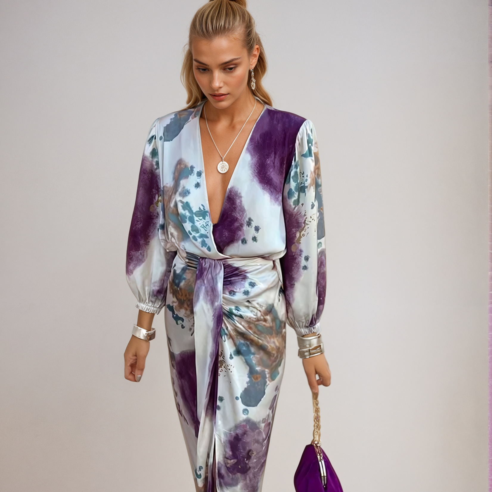Aurazio Vestito Midi Con Scollo a V Da Donna