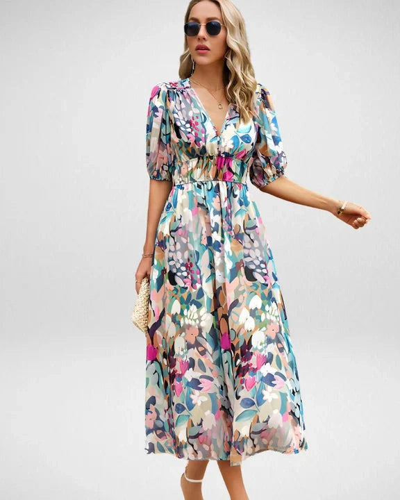 Aurazio Abito Midi con Maniche a Sbuffo da Donna