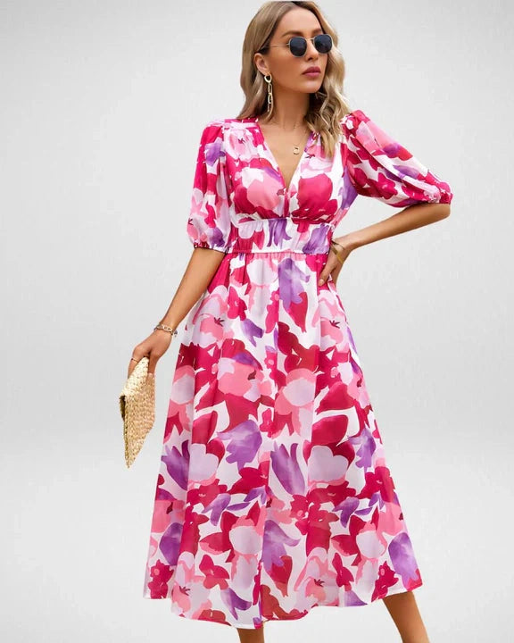 Aurazio Abito Midi con Maniche a Sbuffo da Donna