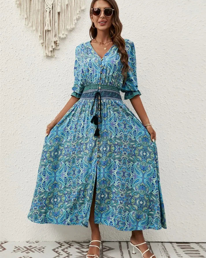 Abito Lungo Donna Smock Fluido Comodo Estivo
