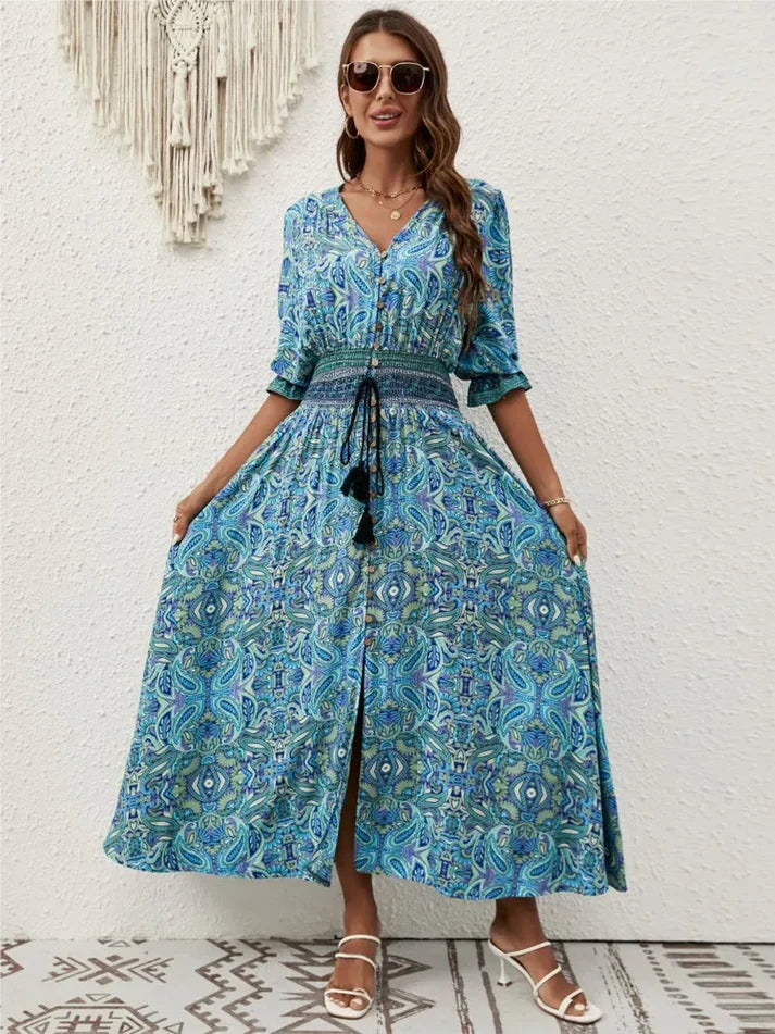 Aurazio Abito Maxi con Smock da Donna