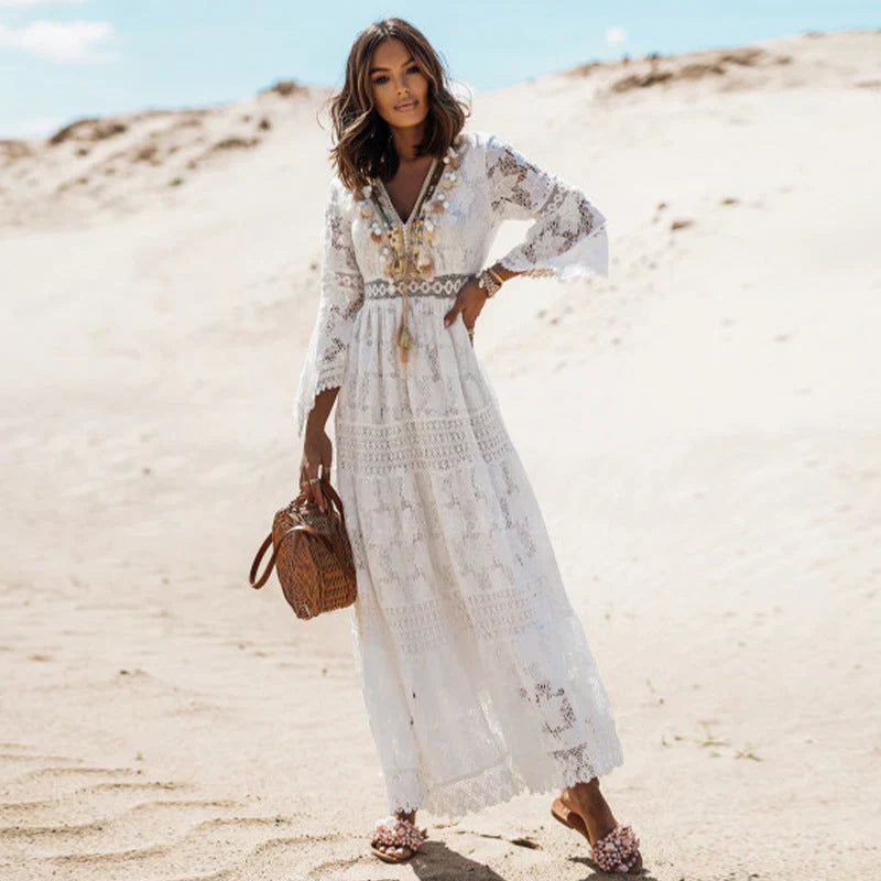 Abito Lungo Donna in Pizzo Boho Fluido Estivo