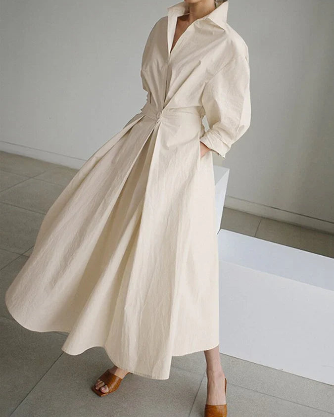 Abito Chemisier Donna Plissettato con Cintura Sartoriale