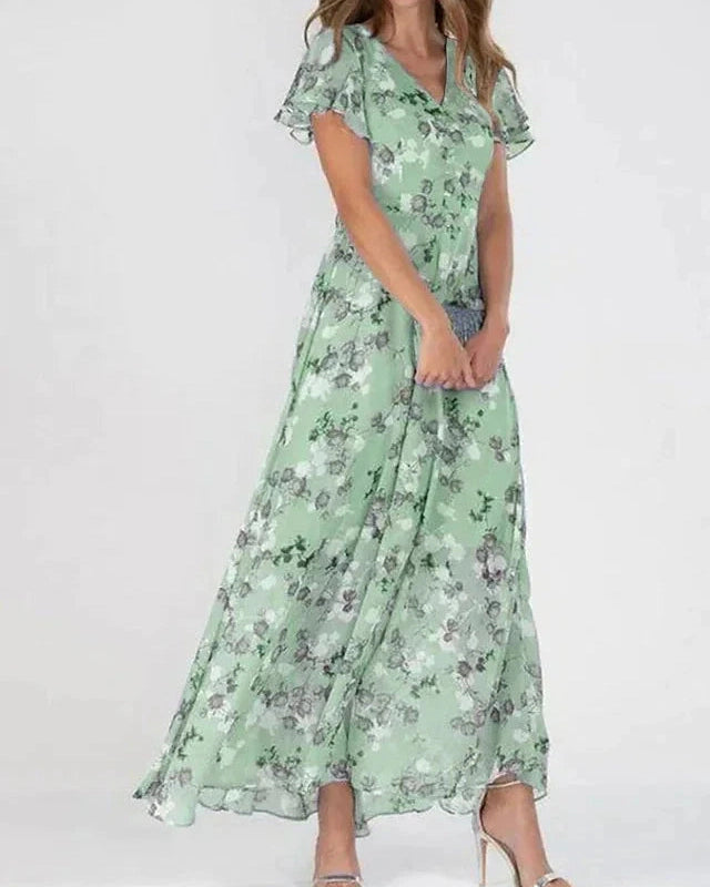 Abito Lungo Donna Floreale Maniche Flutter Estivo