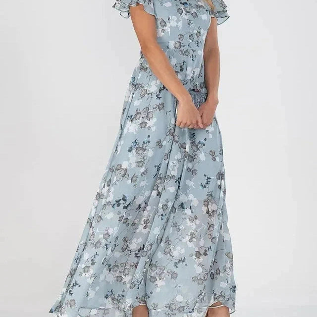 Abito Lungo Donna Floreale Maniche Flutter Estivo