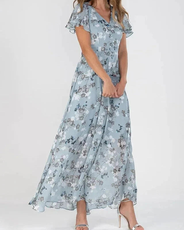 Abito Lungo Donna Floreale Maniche Flutter Estivo