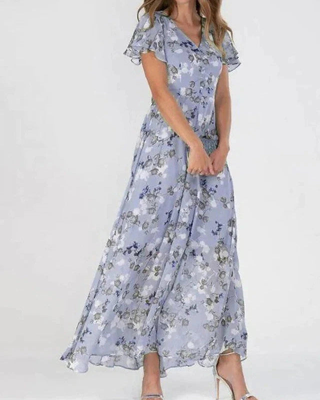 Abito Lungo Donna Floreale Maniche Flutter Estivo