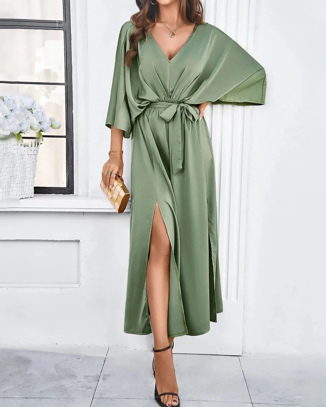 Aurazio Abito Lungo con Cintura da Donna