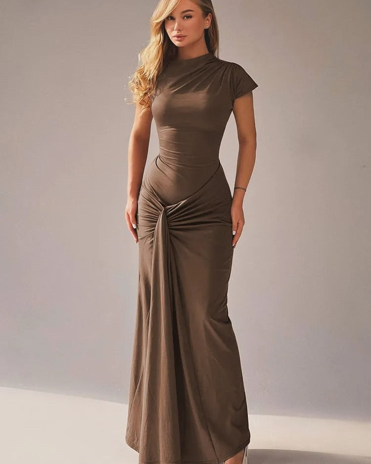 Abito Lungo Donna Drappeggiato Fluido Raffinato Elegante