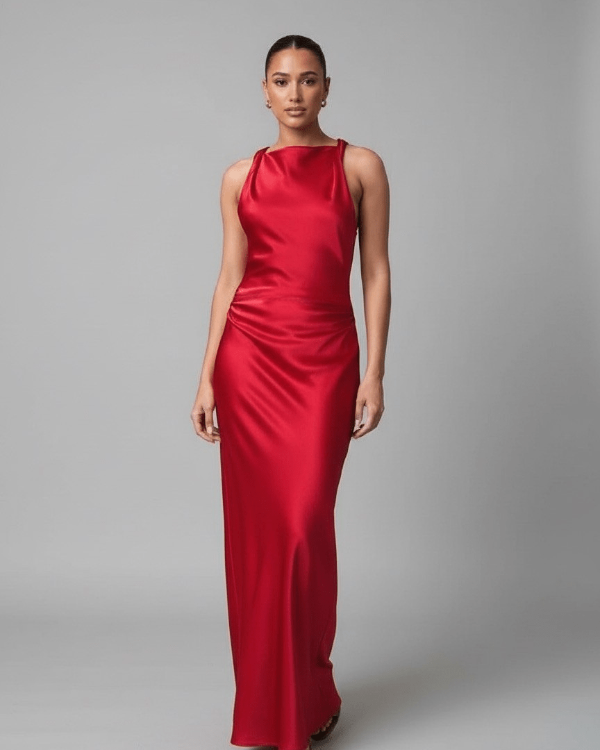 Aurazio Abito Lungo Lucido Con Ruché Vita Per Donna