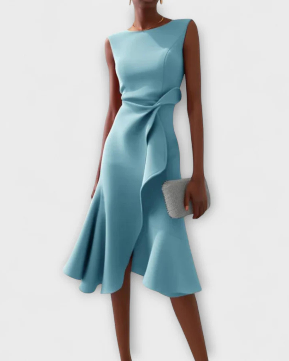 Abito Midi Donna Aderente Drappeggiato Smanicato Elegante