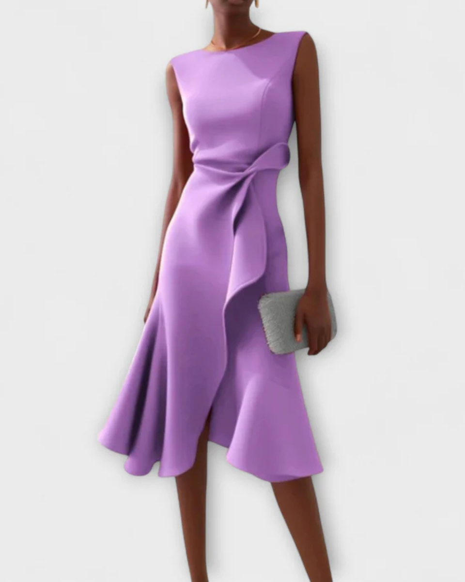 Abito Midi Donna Aderente Drappeggiato Smanicato Elegante
