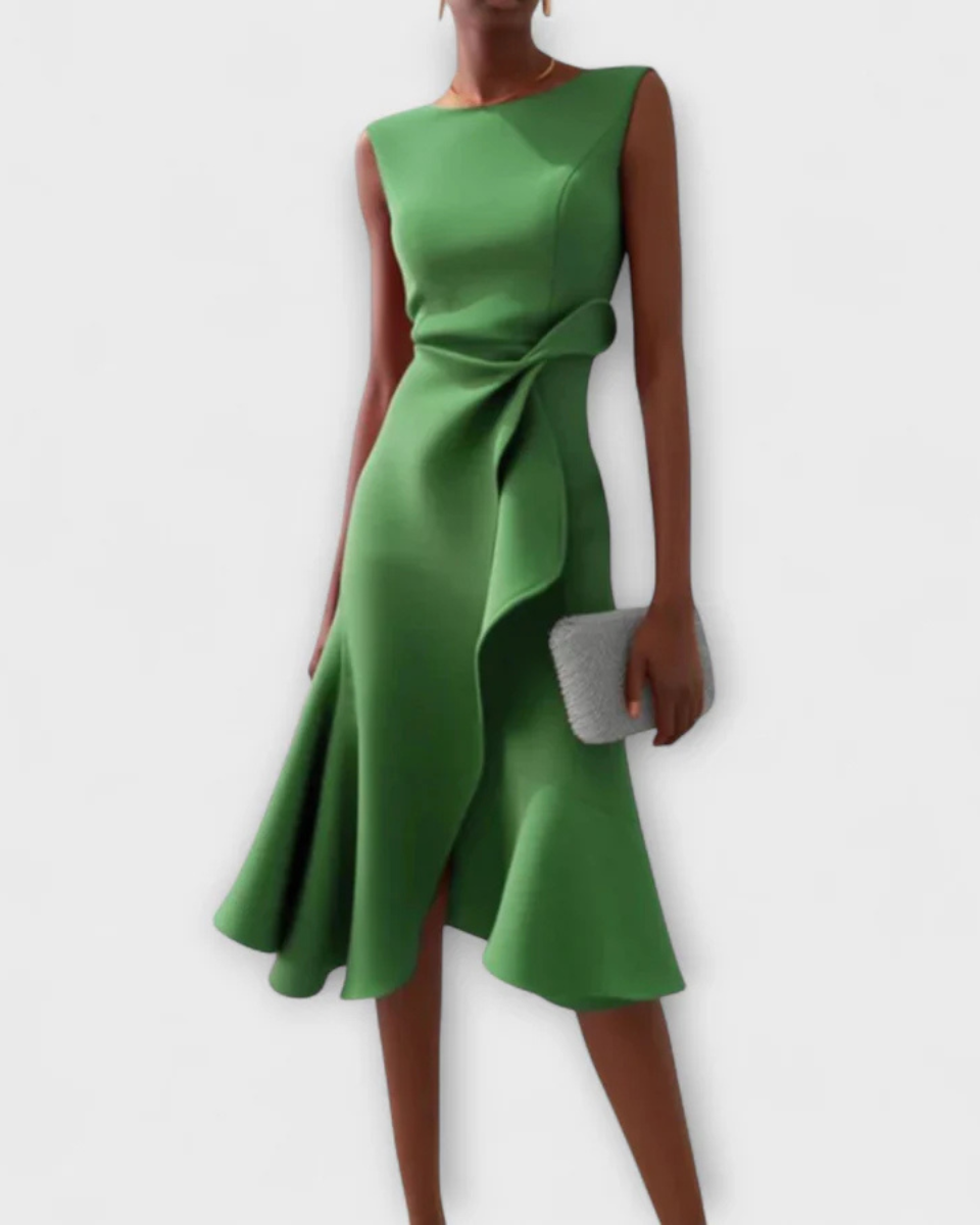 Abito Midi Donna Aderente Drappeggiato Smanicato Elegante