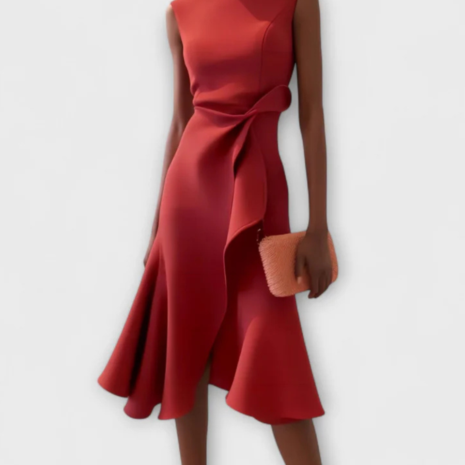 Abito Midi Donna Aderente Drappeggiato Smanicato Elegante