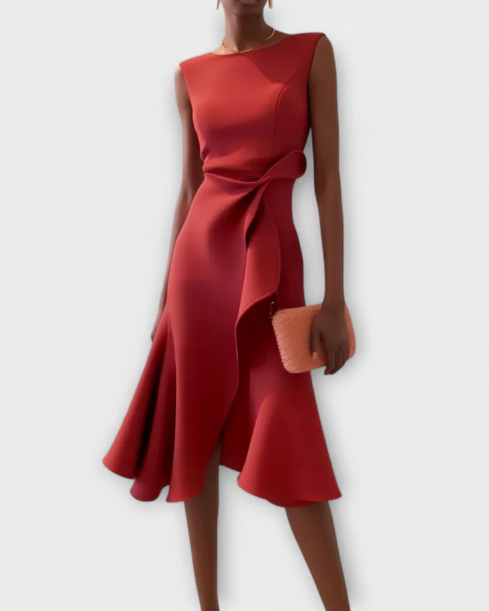 Abito Midi Donna Aderente Drappeggiato Smanicato Elegante