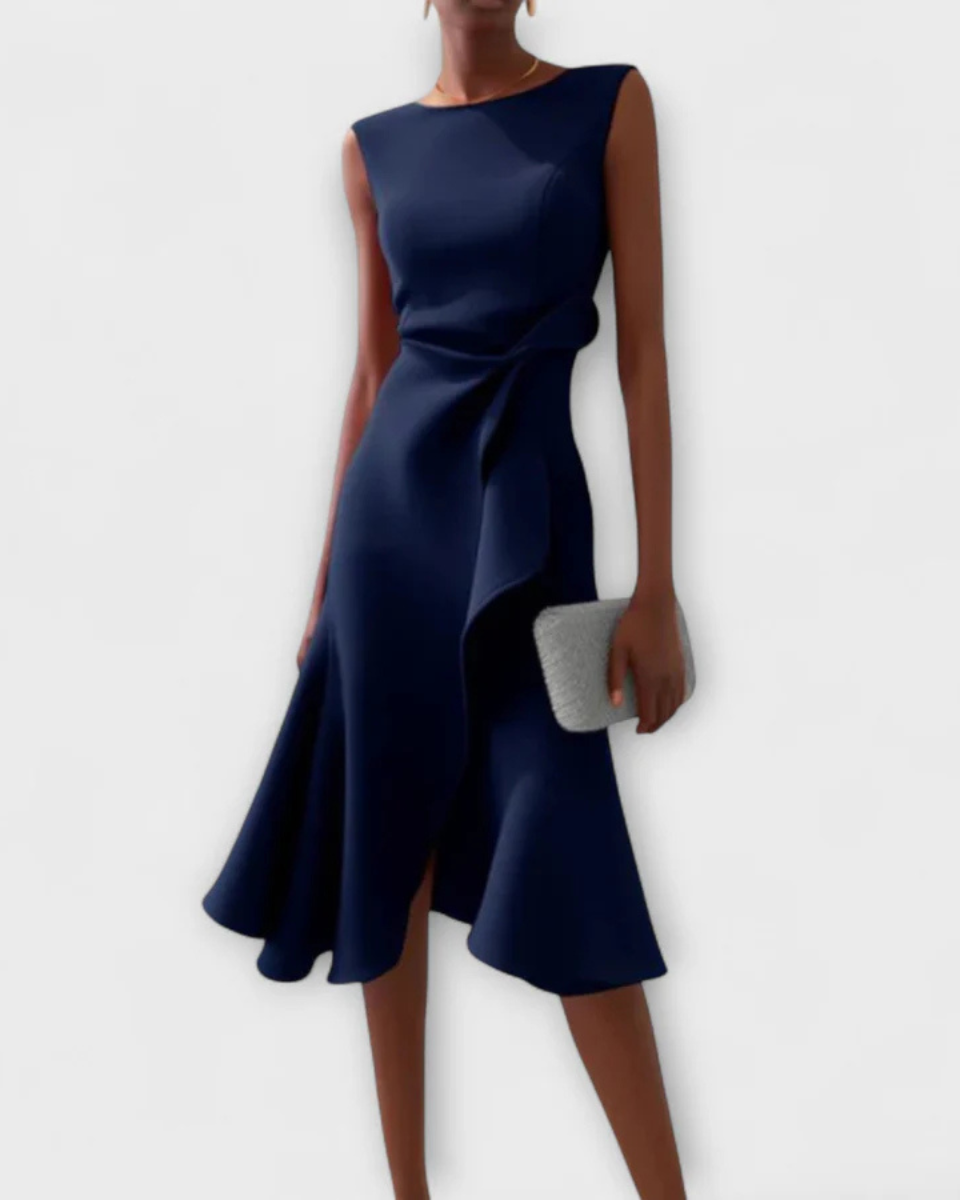 Abito Midi Donna Aderente Drappeggiato Smanicato Elegante
