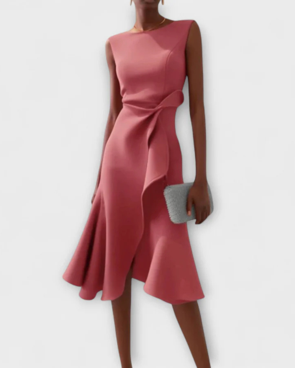 Abito Midi Donna Aderente Drappeggiato Smanicato Elegante