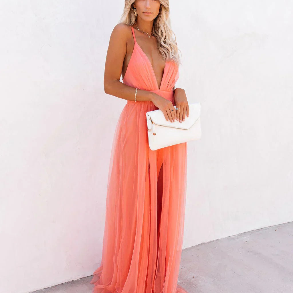 Aurazio Abito Lungo da Donna con Scollo a V e Schiena Nuda