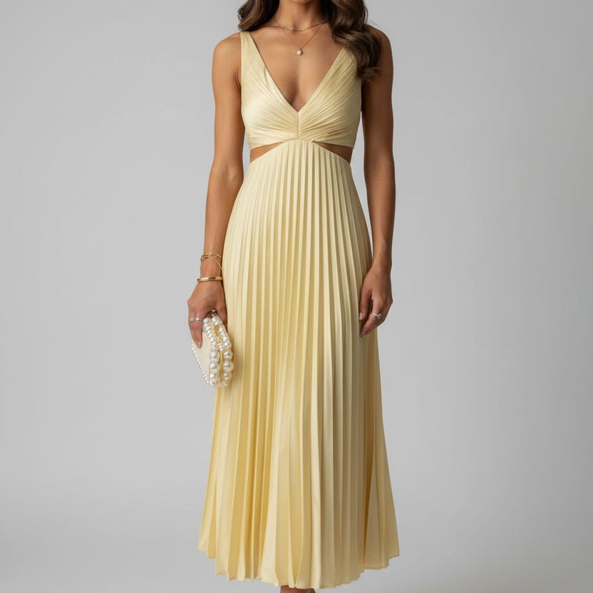 Abito Midi Donna da Cerimonia Plissettato Fluido Elegante