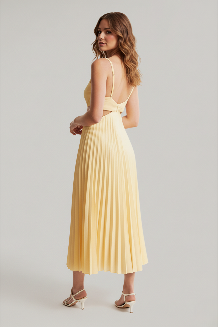 Abito Midi Donna da Cerimonia Plissettato Fluido Elegante