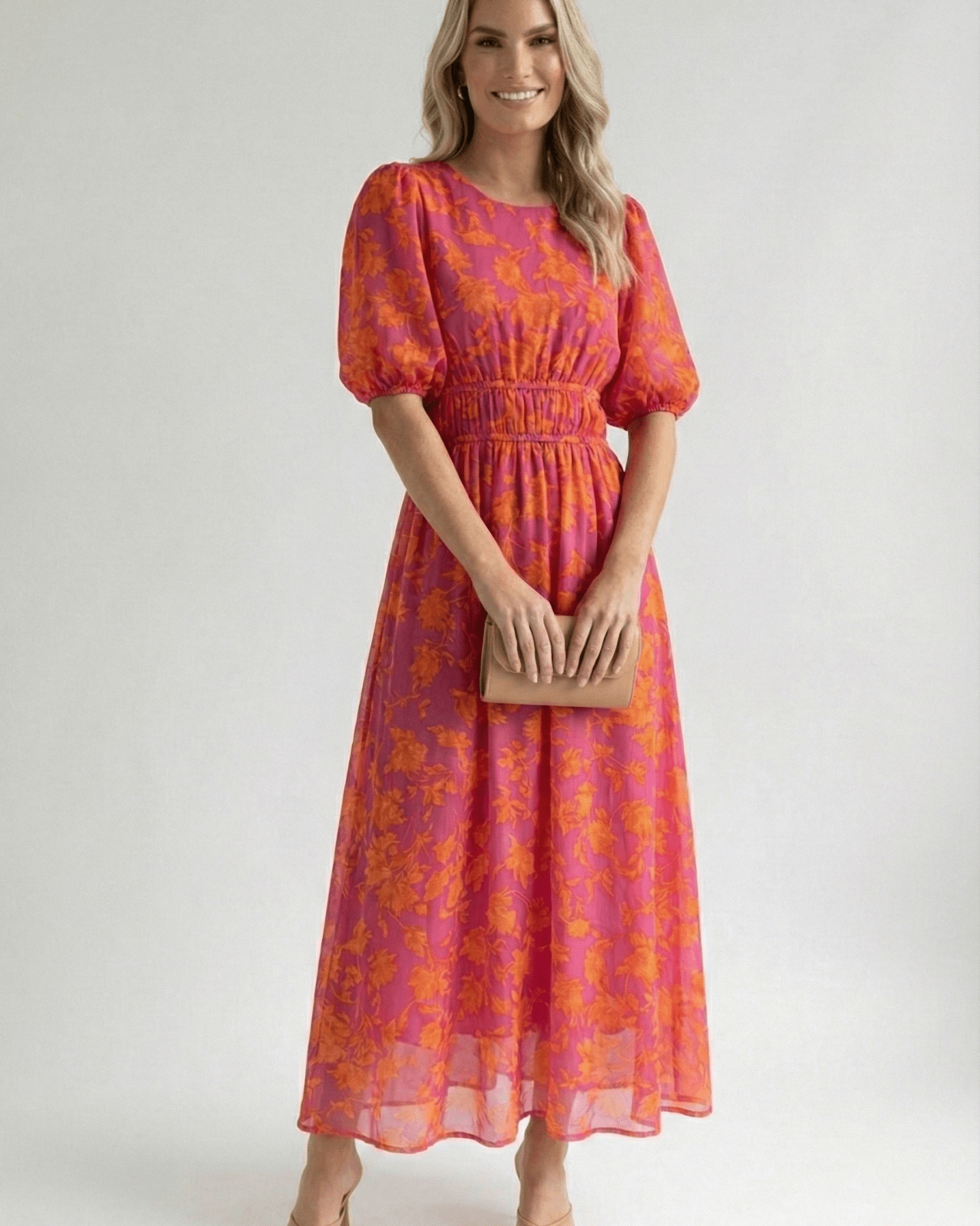 Abito Lungo Donna in Chiffon Scollo a V Elegante