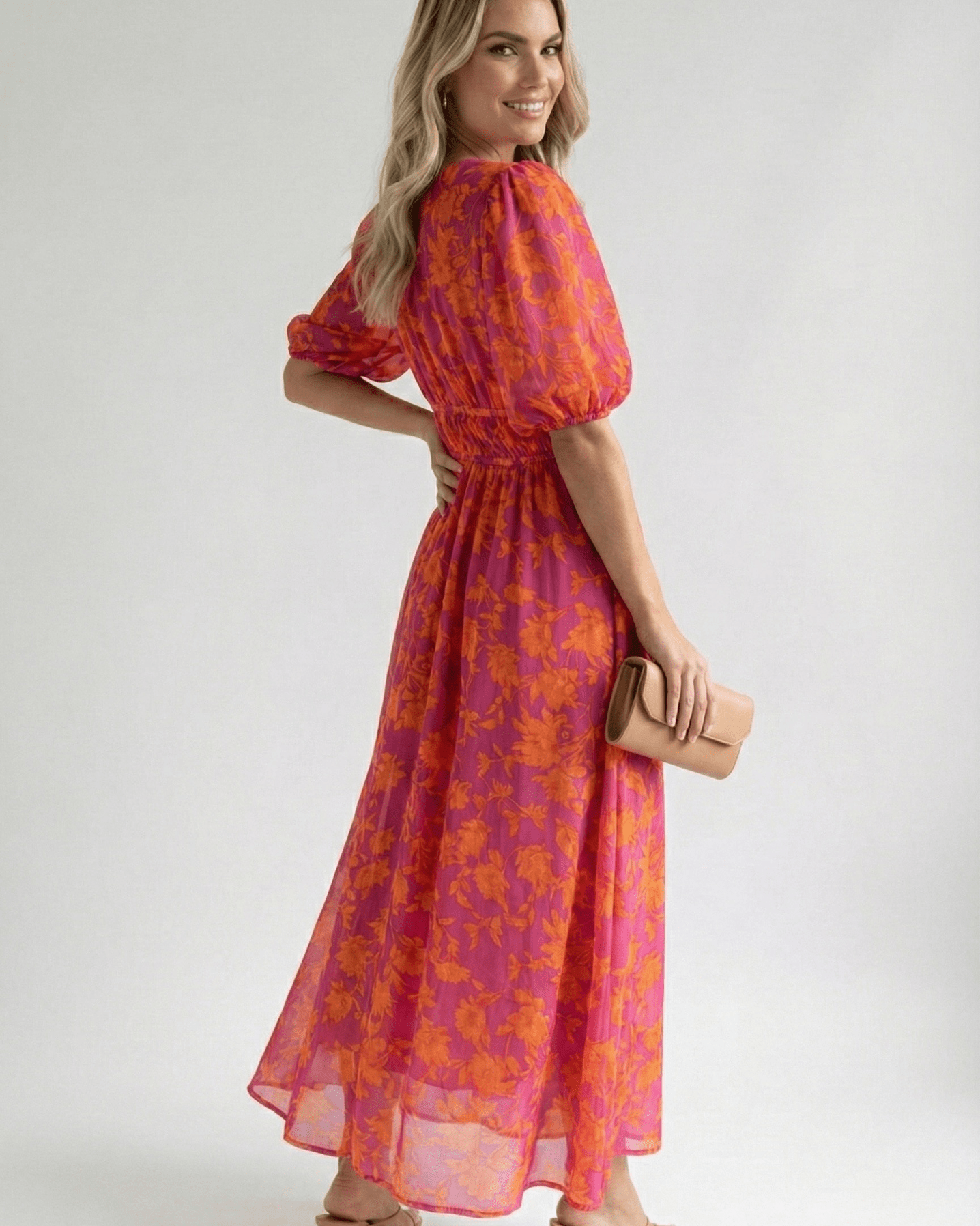 Abito Lungo Donna in Chiffon Scollo a V Elegante