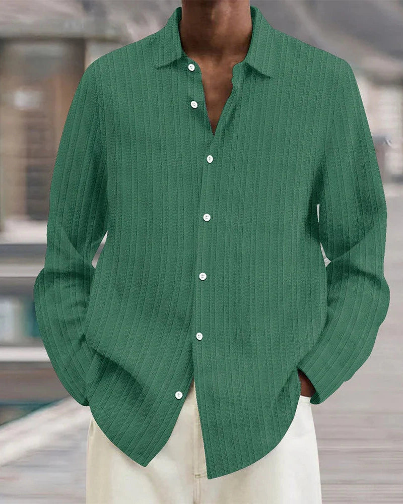Aurazio Camicia a Bottoni a Costine da Uomo
