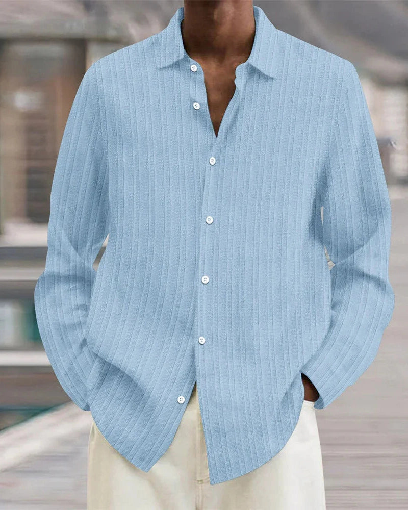 Aurazio Camicia a Bottoni a Costine da Uomo