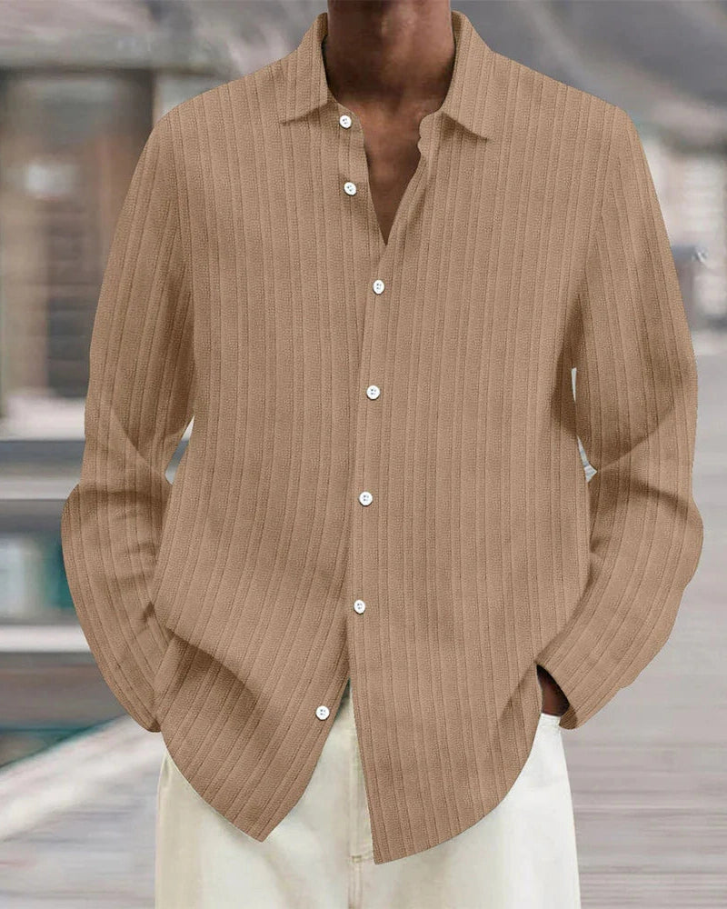 Aurazio Camicia a Bottoni a Costine da Uomo