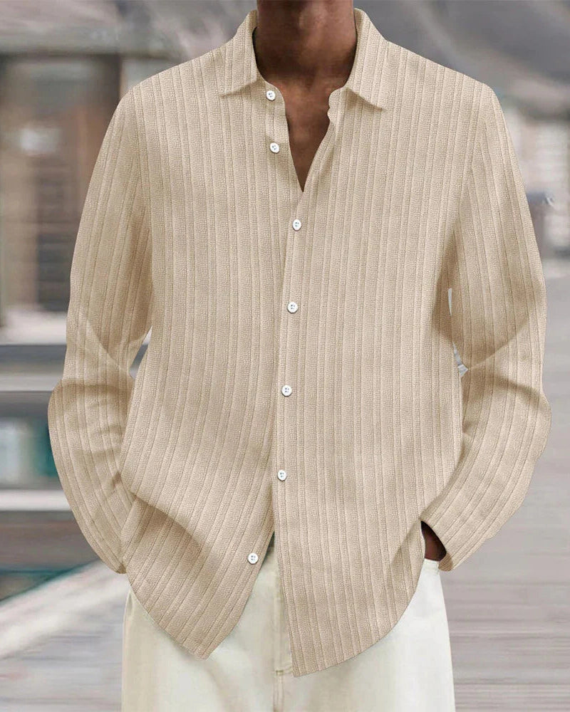Aurazio Camicia a Bottoni a Costine da Uomo