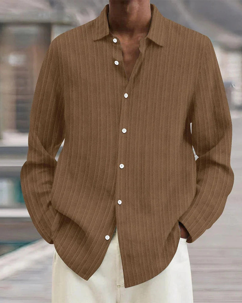 Aurazio Camicia a Bottoni a Costine da Uomo