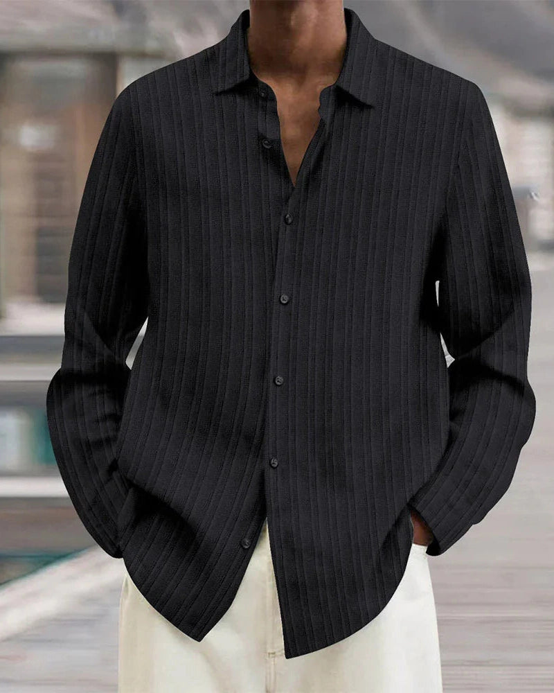 Aurazio Camicia a Bottoni a Costine da Uomo