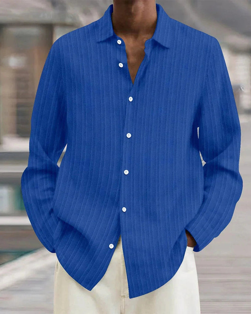 Aurazio Camicia a Bottoni a Costine da Uomo