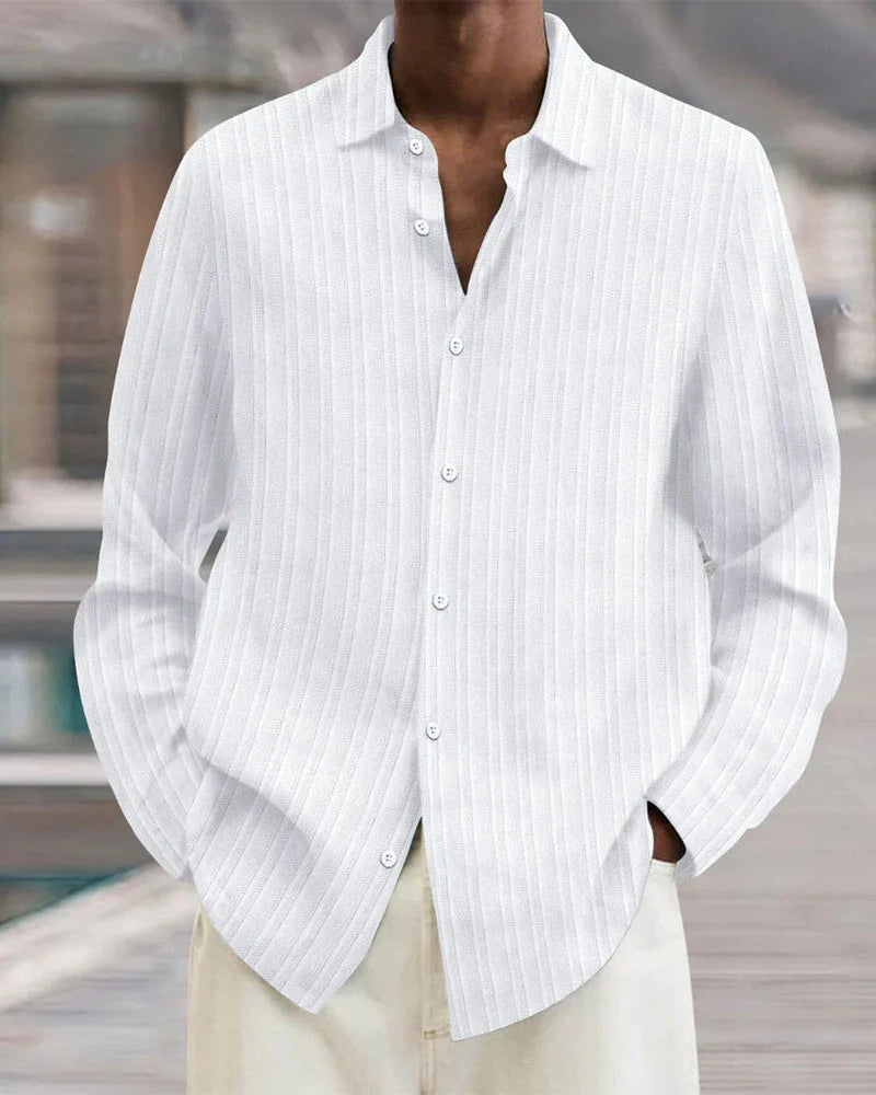 Aurazio Camicia a Bottoni a Costine da Uomo