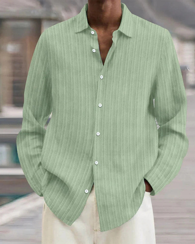 Aurazio Camicia a Bottoni a Costine da Uomo