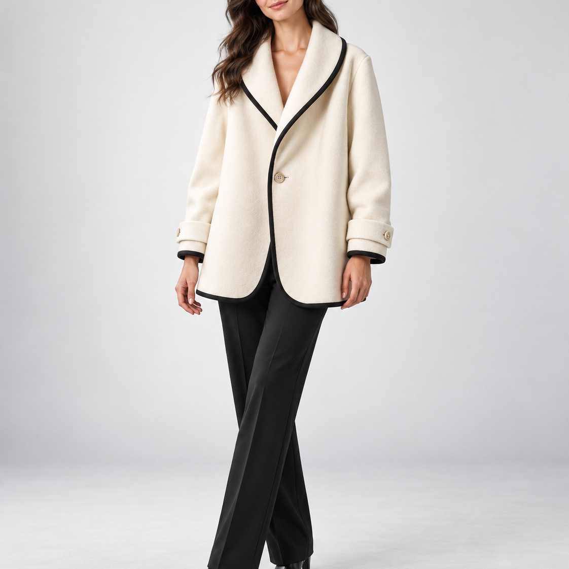 Cappotto Donna Corto Oversize Collo a Scialle Linea Swing