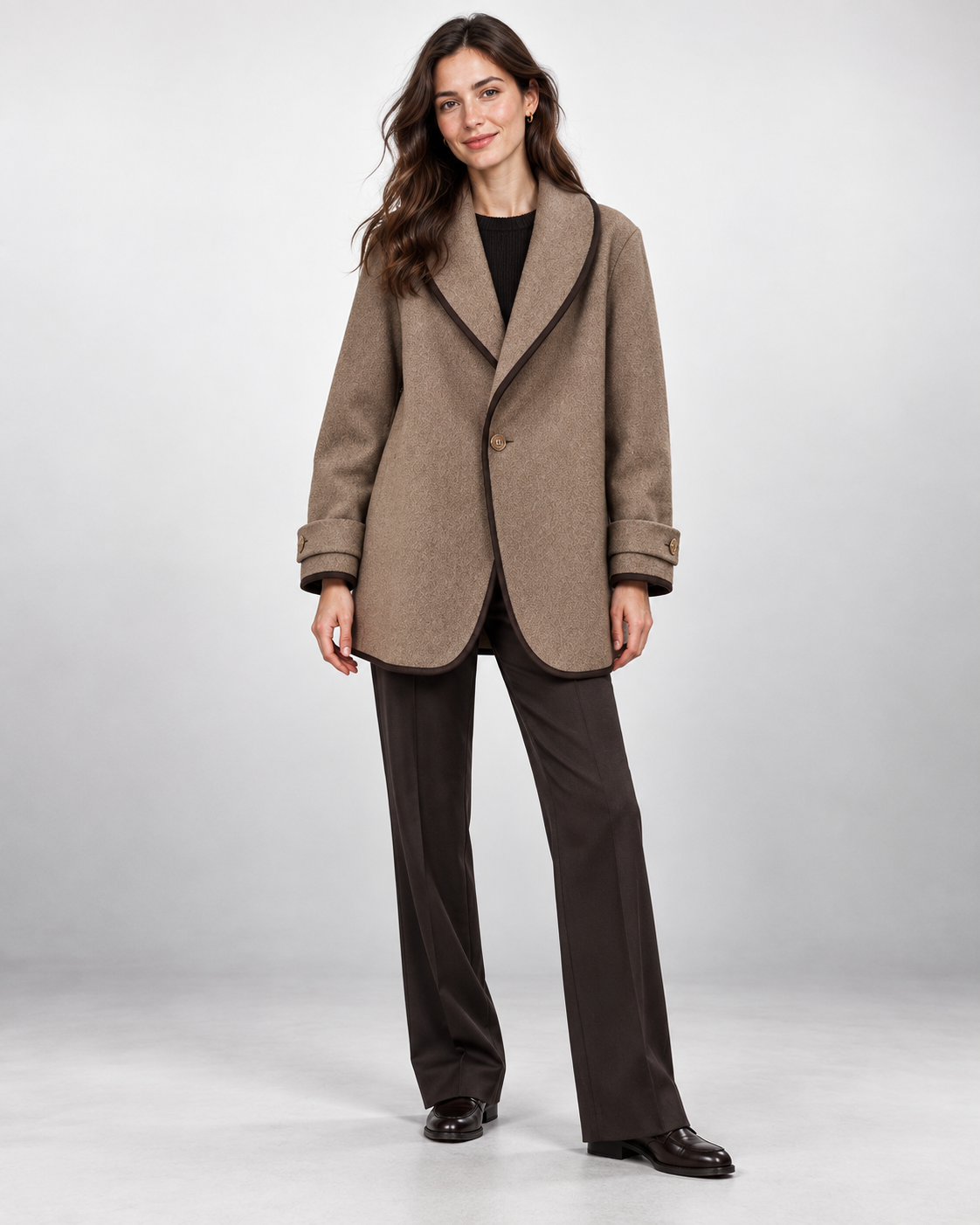 Cappotto Donna Corto Oversize Collo a Scialle Linea Swing