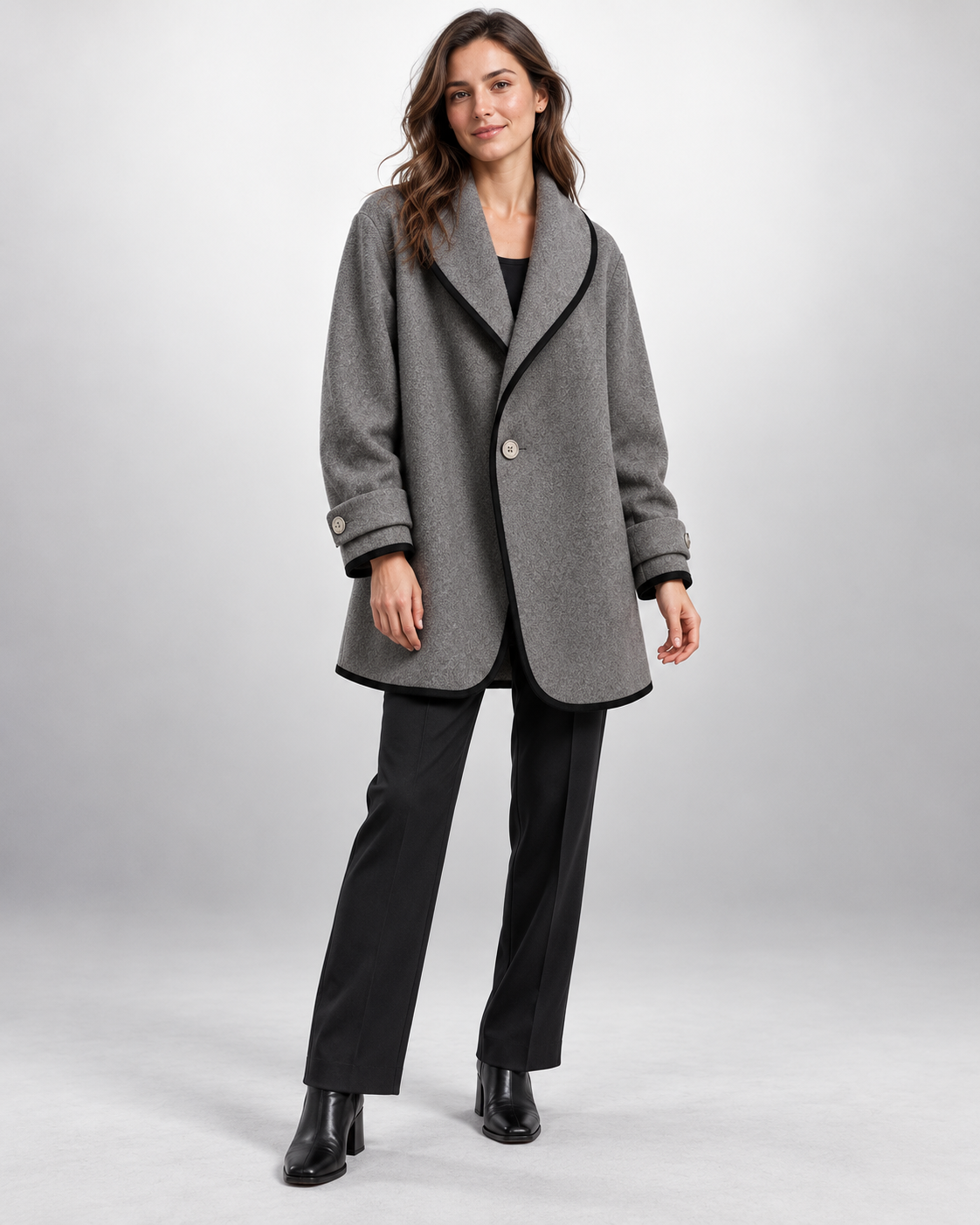 Cappotto Donna Corto Oversize Collo a Scialle Linea Swing