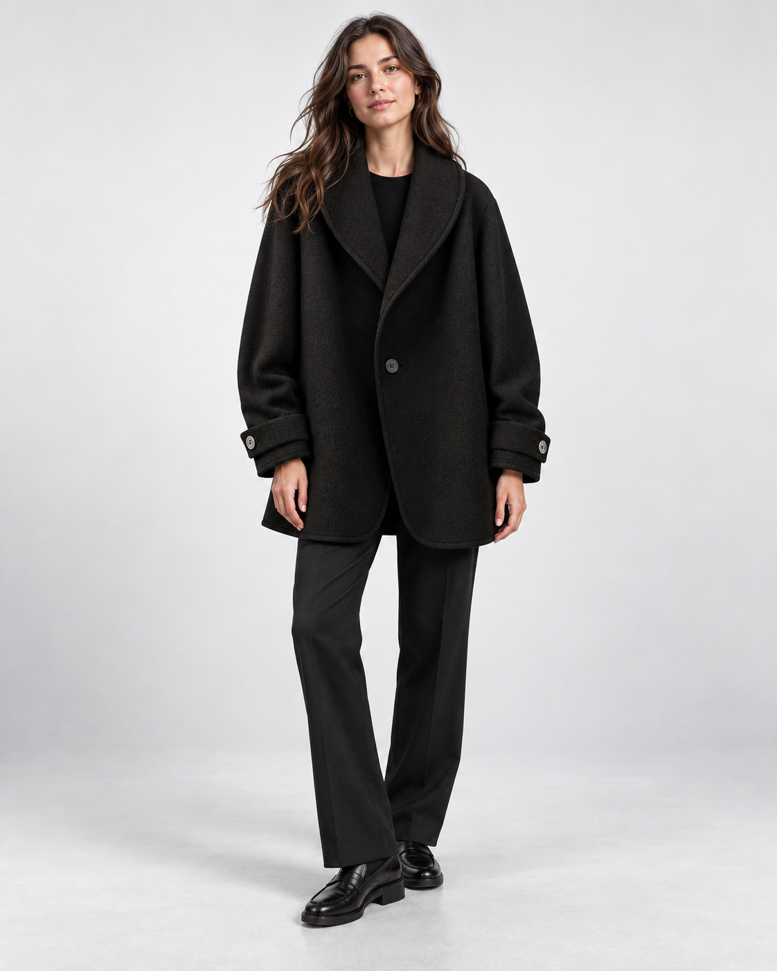 Cappotto Donna Corto Oversize Collo a Scialle Linea Swing