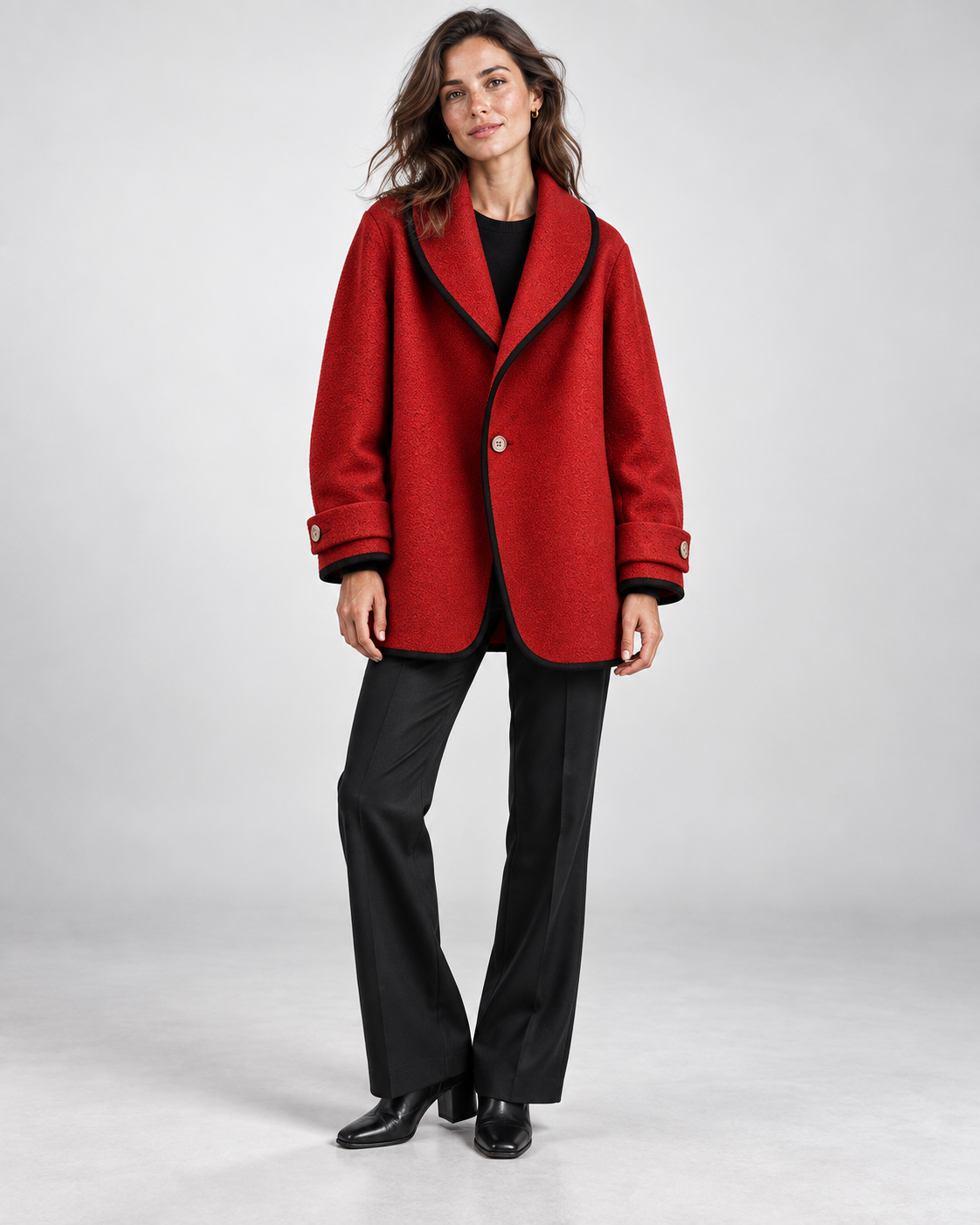 Cappotto Donna Corto Oversize Collo a Scialle Linea Swing